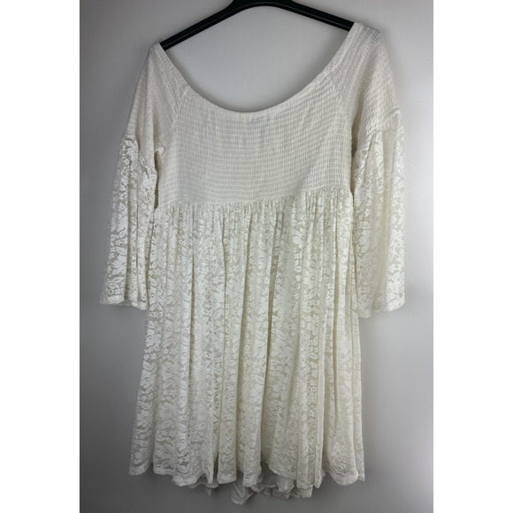Torrid Lace Shirred Skater Dress Bell Sleeve Whimsy Cream Off White Plus Size 3X - Picture 8 of 11